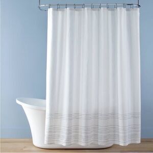 HEARTH & HAND NWT pinstripe border textured shower curtain -blue‎